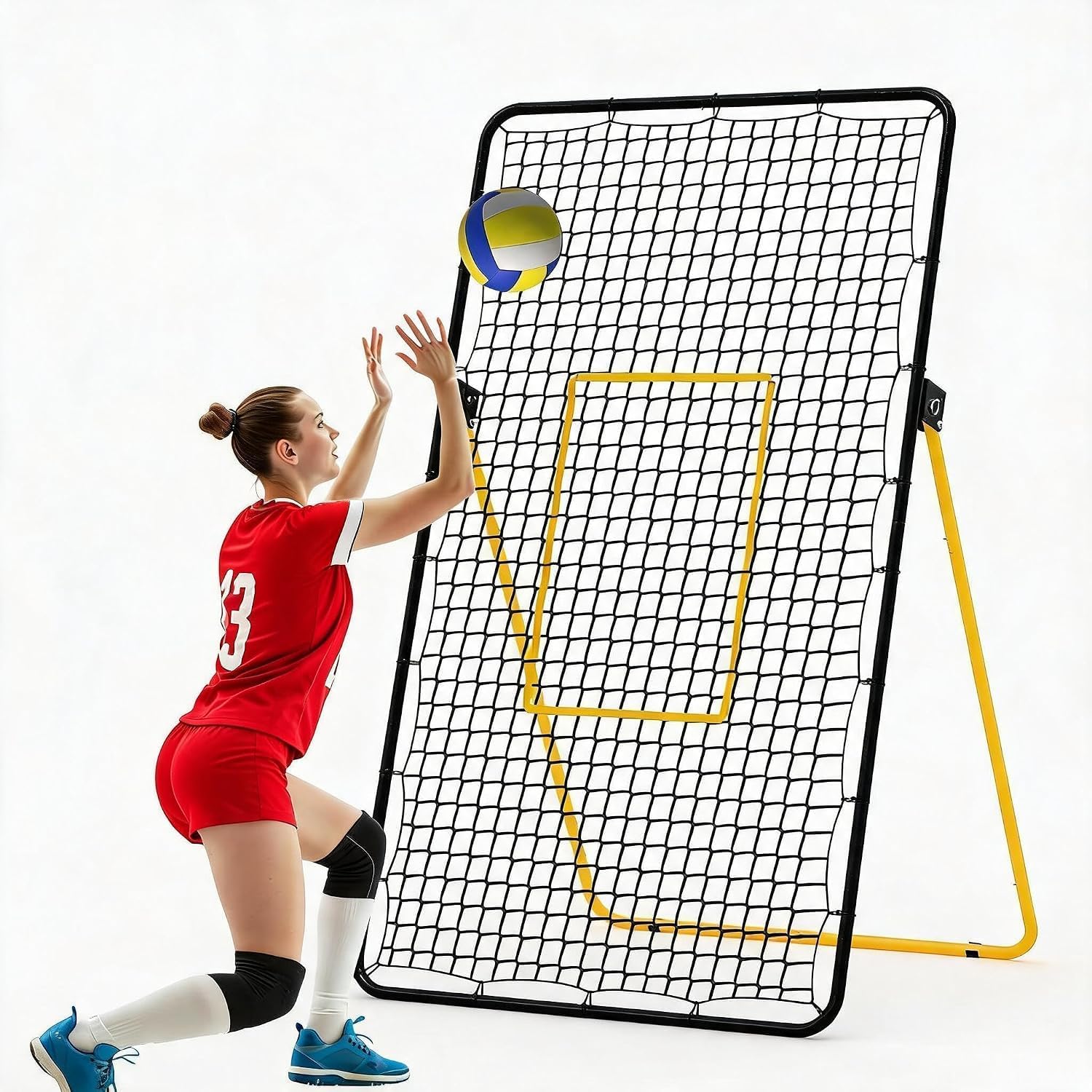 Sports Equipment For Volleyball - 7x4フィート バレーボールリターンネット ヘビーデューティトレーニング機器 スポーツリバウンダー 弾性ロープとターゲット付き 屋外裏庭コート用