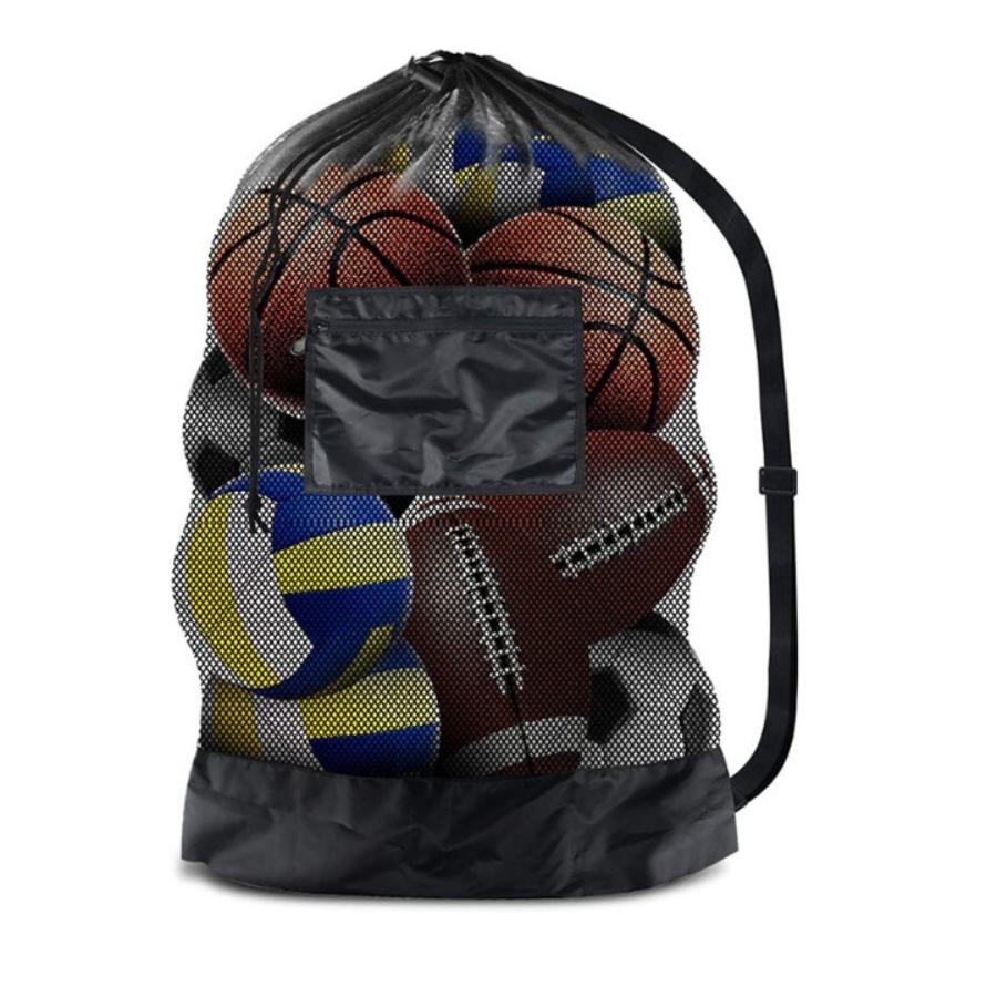 Sports Equipment For Volleyball - ショルダーストラップ付きの大きなメッシュスポーツバッグ、バスケットボール、バレーボール、野球、水泳用具を収納できる巾着バッグ