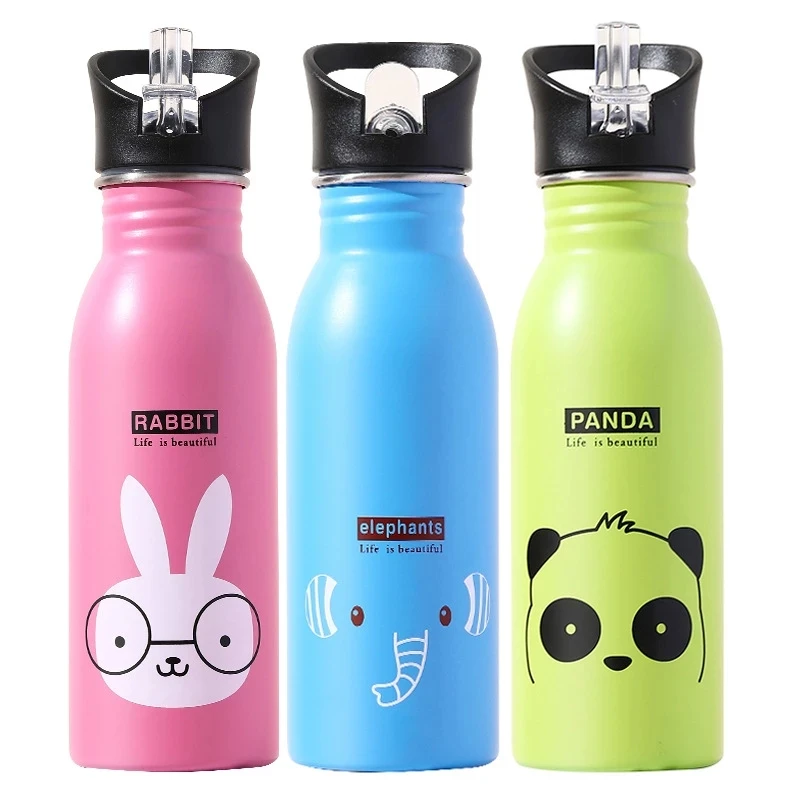 Sports Equipment 5 Years Old - 500ML ステンレス鋼製ウォーターボトル ストロー付き かわいいウォーターボトル 子供用スポーツボトル 漏れ防止