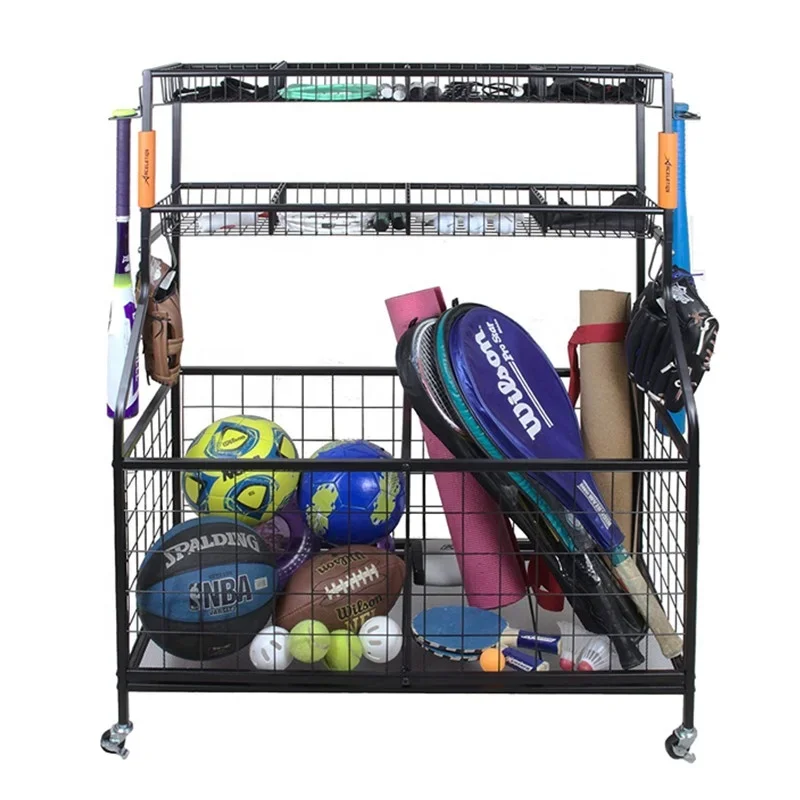 Sports Equipment Organizer Rack - 2026年版ガレージスポーツ用品収納オーガナイザー（バスケットとフック付き）スポーツボール・ギアラックホルダー収納ラック