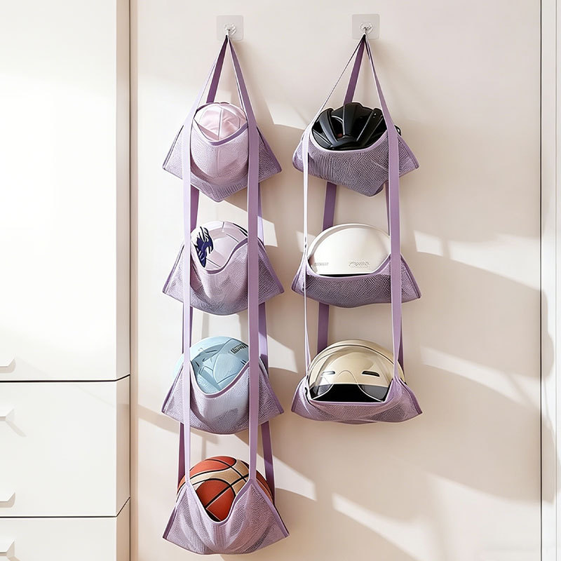 Sports Equipment For Volleyball - 3/4段式吊り下げボール収納バッグ（フック付き）、バスケットボール、サッカー、バレーボール用メッシュスポーツ用品オーガナイザー、ドアや壁に掛けられるタイプ