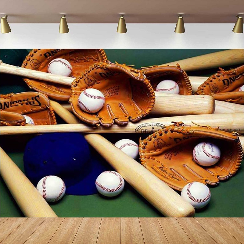 Sports Equipment Background - 写真撮影用背景幕 ブルー野球帽 ブラウン手袋 野球ポスター スポーツ用品 ファン向け