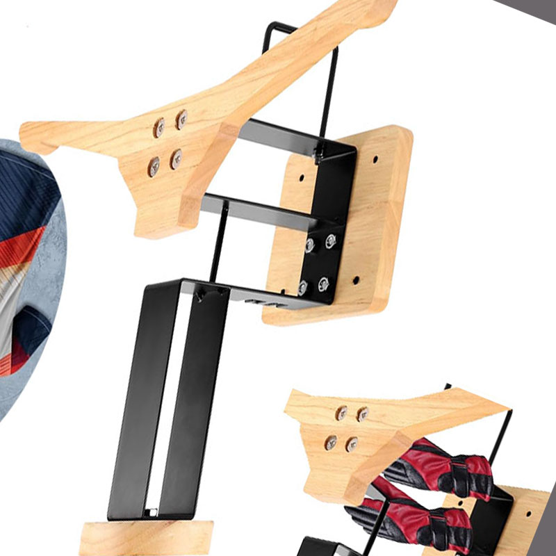 木製オートバイヘルメットホルダー壁掛けフックディスプレイラッ - Sports Equipment Organizer Rack のレビューと価格