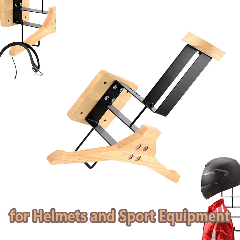 木製オートバイヘルメットホルダー壁掛けフックディスプレイラッ - Sports Equipment Organizer Rack のレビューと価格