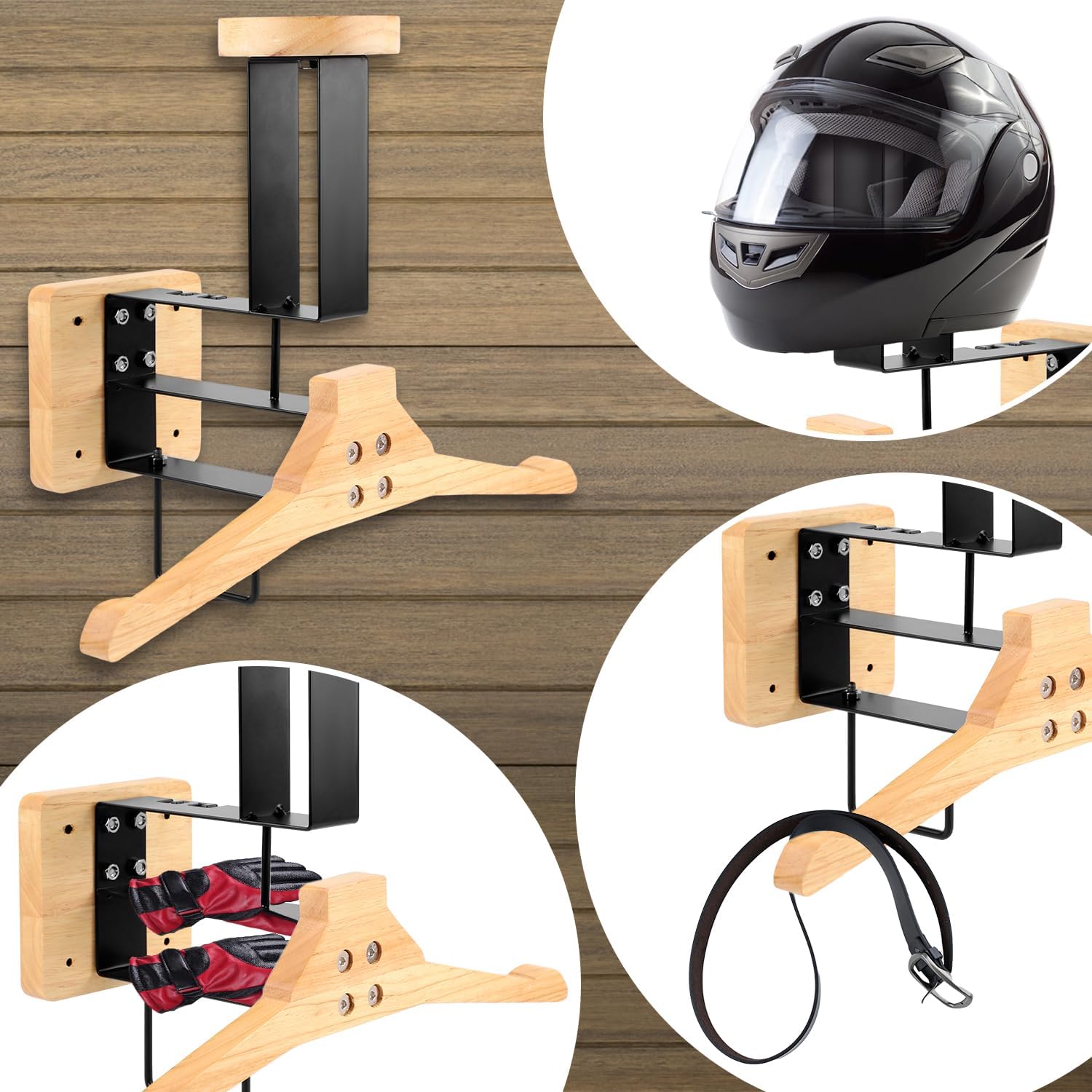 木製オートバイヘルメットホルダー壁掛けフックディスプレイラッ - Sports Equipment Organizer Rack のレビューと価格