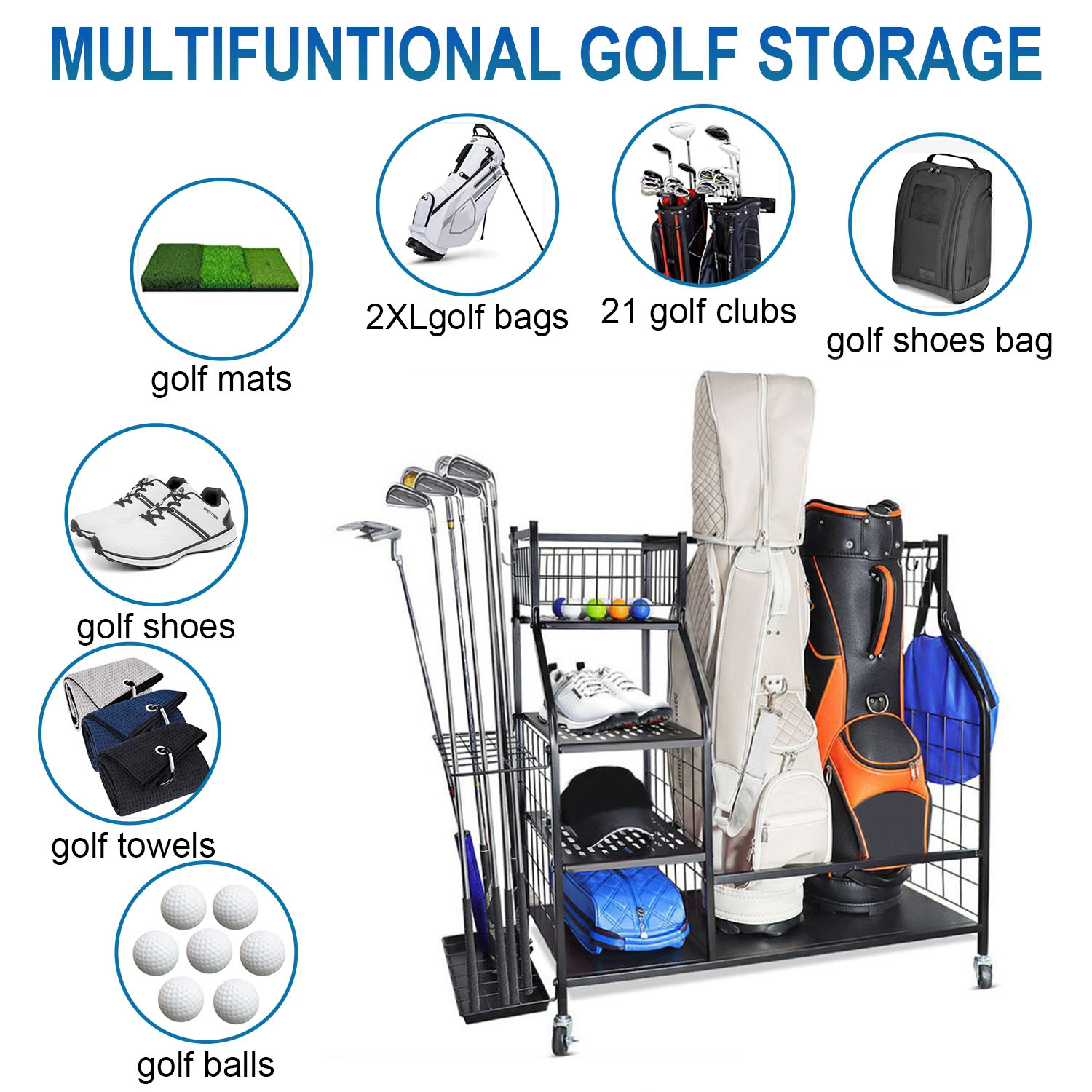 ゴルフバッグ収納ガレージオーガナイザーラック 2 スポーツバ - Sports Equipment Organizer Rack のレビューと価格