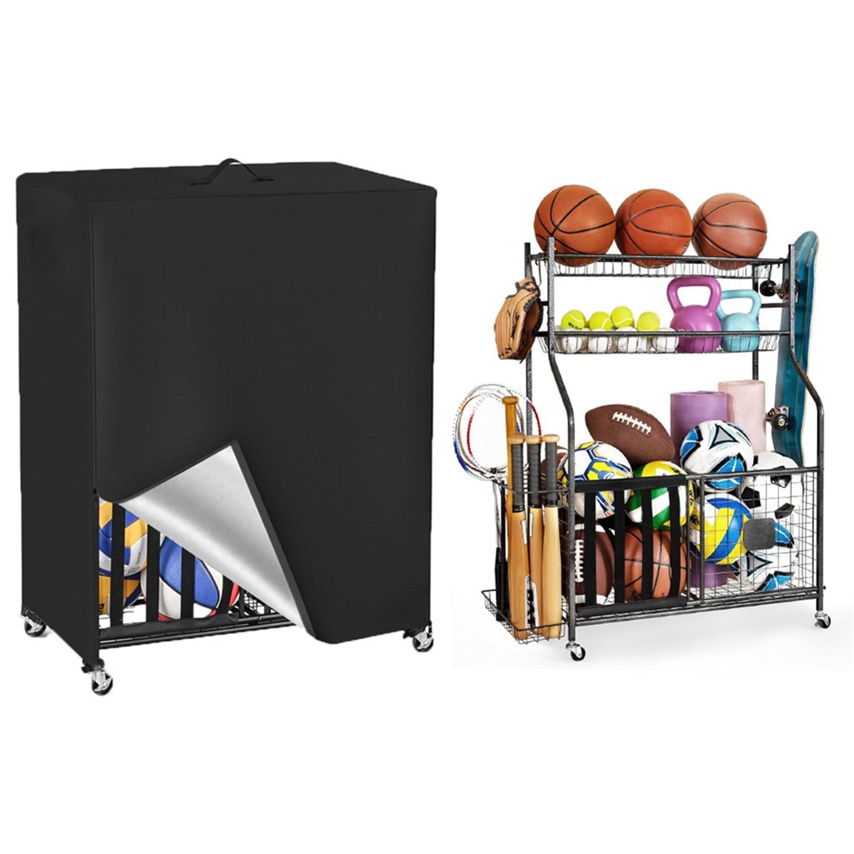 バスケットボールラックカバー ガレージ スポーツ用品オーガナ - Sports Equipment Organizer Rack のレビューと価格