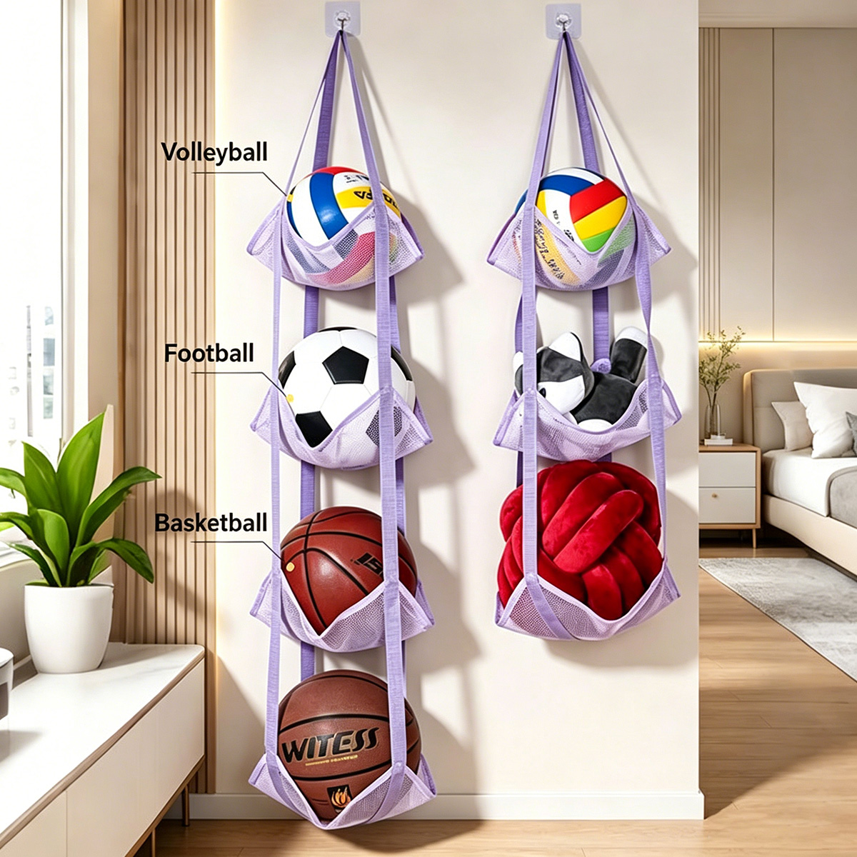 3/4段式吊り下げボール収納バッグ（フック付き）、バスケット - Sports Equipment For Volleyball のレビューと価格